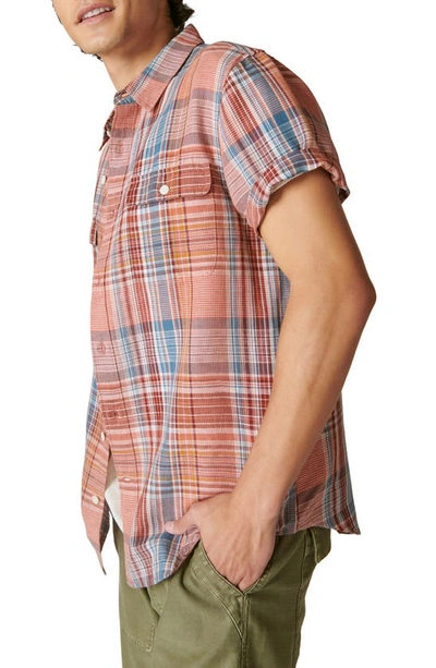 Lucky Brand Plaid Notch Collar Workwear Button-up Shirt In Coral Multi Plaid