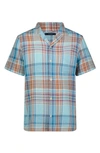 Lucky Brand Plaid Notch Collar Workwear Button-up Shirt In Blue Multi Plaid