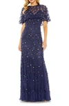 Mac Duggal Embellished Capelet Gown In Midnight