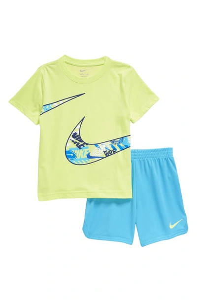 Nike Kids' Cotton Blend Graphic T-shirt & Shorts Set In Baltic Blue