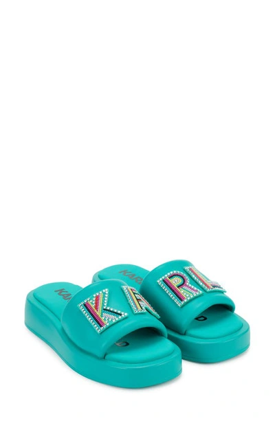 Karl Lagerfeld Opal Platform Slide Sandal In Aqua Green