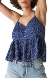 Lucky Brand Print Racerback Babydoll Tank In Navy Multi