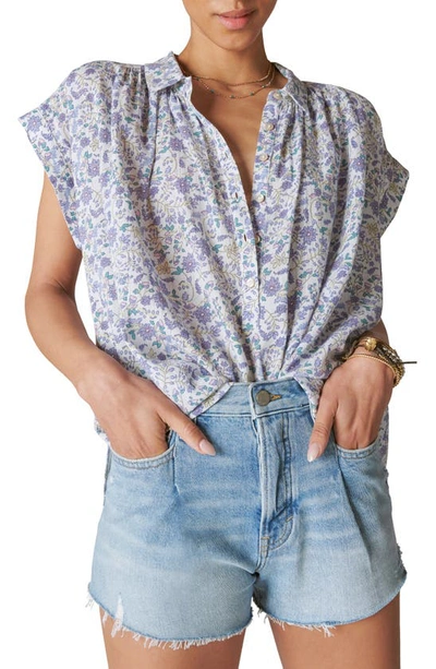 Lucky Brand Floral Cotton Popover Blouse In Blue