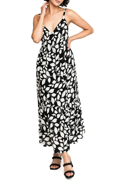 Gibsonlook Carmen Tie Back Maxi Sundress In Black Noir Vine Print