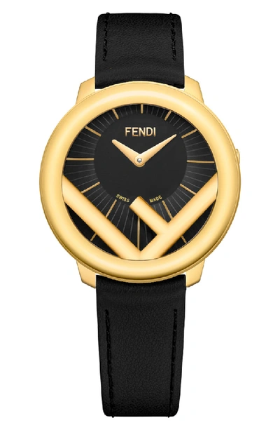 Fendi 28mm Run Away Watch With Leather Strap, Black In Gold/ Black/ Gold