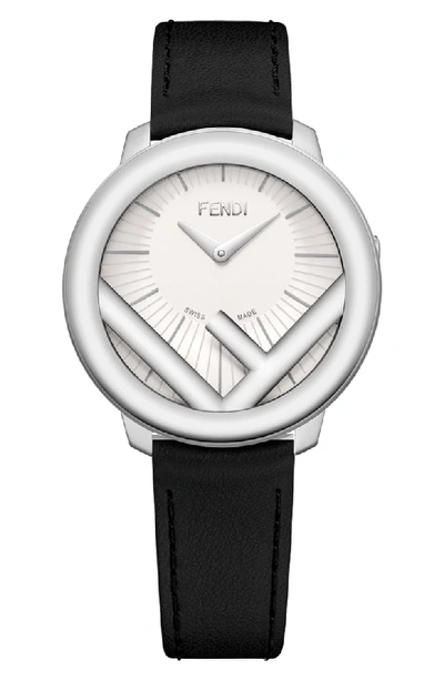 Fendi 36mm Run Away Watch With Leather Strap, Black/silvertone In White/black