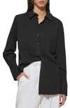 Dkny Oversize Stretch Cotton Poplin Button-up Shirt In Black