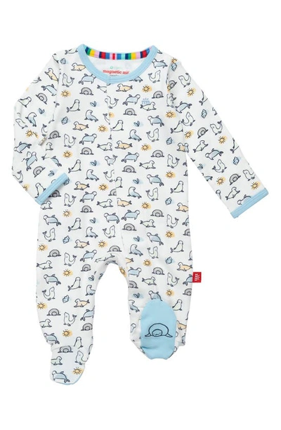 Magnetic Me Babies' Seal Print Organic Cotton Footie In Light Blue