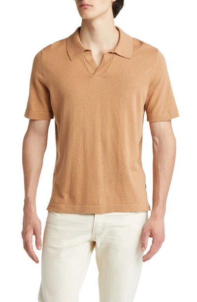 Nn07 Ryan 6311 Cotton & Linen Johnny Collar Polo In Tan