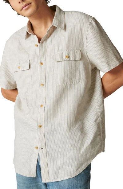 Lucky Brand Stripe Short Sleeve Linen & Cotton Button-up Workshirt In Natural Stripe