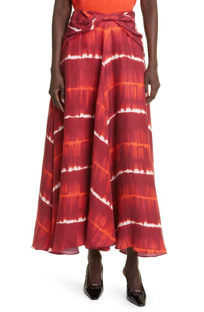 Altuzarra Pythia Shibori Tie Dye Twist Detail Linen Blend Maxi Skirt In Syrah Gradient Shibori
