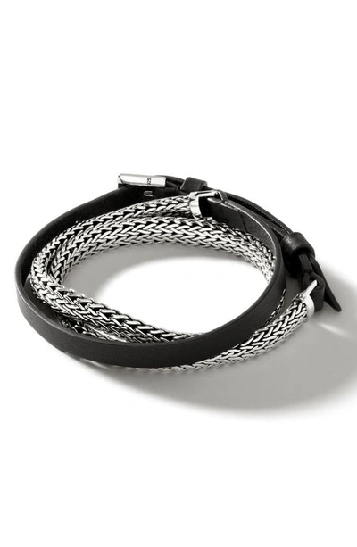 John Hardy Icon Leather Wrap In Black Leather