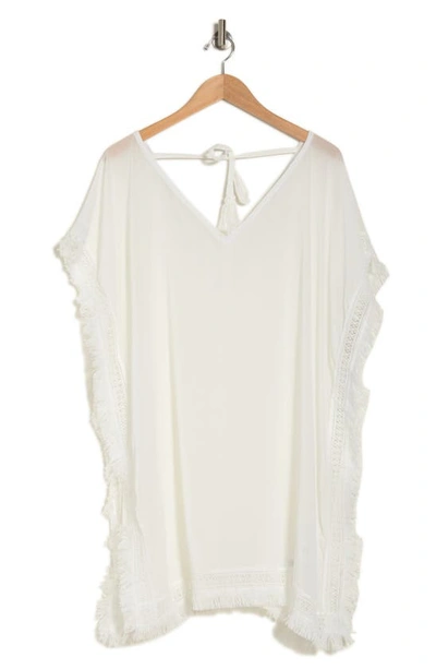 Melrose And Market Fringe Trim Cover-up Poncho In White