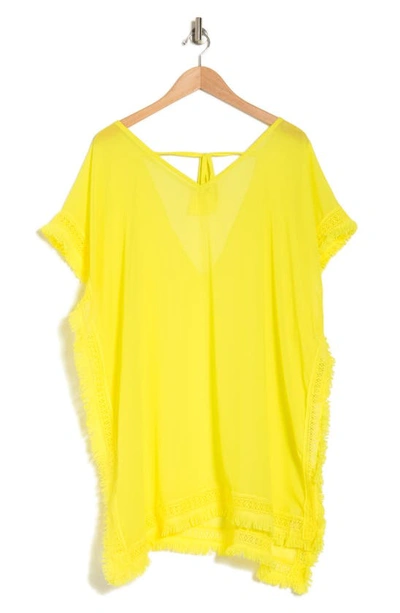 Melrose And Market Fringe Trim Cover-up Poncho In Yellow Napa