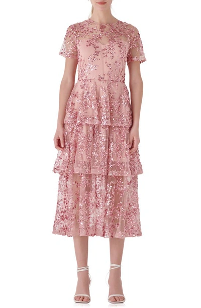 Endless Rose Sequin Embroidered Tiered Dress In Pink