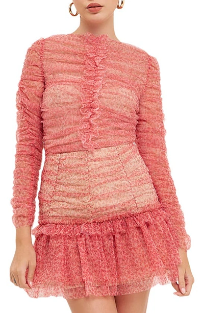 Endless Rose Floral Print Ruffle Tulle Top In Red Multi