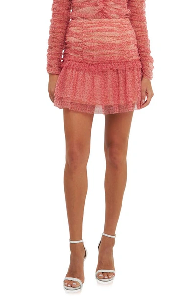 Endless Rose Floral Ruched Mesh Miniskirt In Red