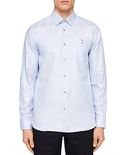 Ted Baker Jaames Linen Regular Fit Button-down Shirt In Light Blue