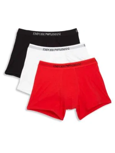 Emporio Armani Genuine Cotton Boxer Briefs Set Of Three In Black White Red