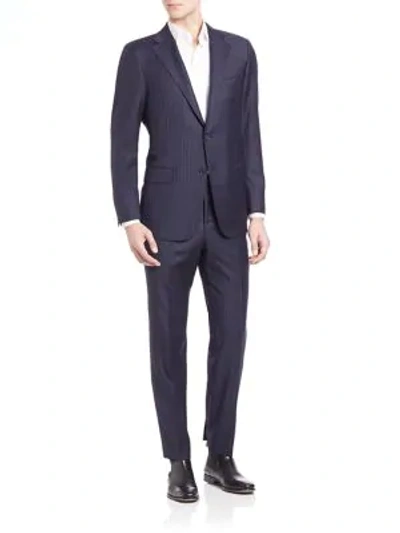 Hickey Freeman Pinstriped Woolen Suit In Navy