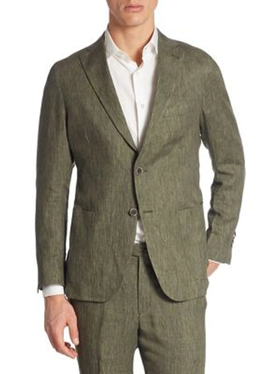 Saks Fifth Avenue Collection Garment-washed Linen Suit Jacket In Olive Green