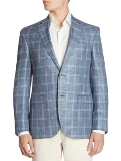 Saks Fifth Avenue Collection Oversized Plaid Silk Blend Jacket In Teal