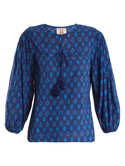 Figue Isadora Ikat-print Cotton-blend Blouse In Dark Blue