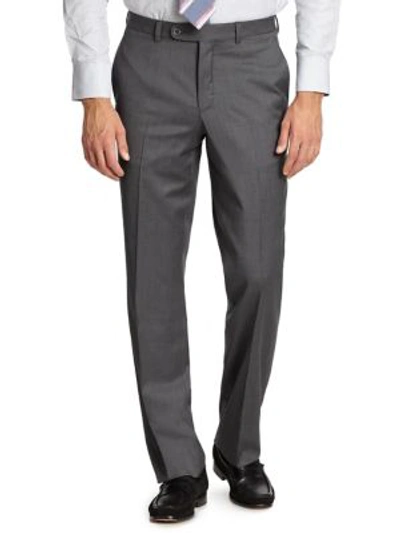 Saks Fifth Avenue Men's Marzotto Italian Fabric-flat Front Wool Trousers In Grey