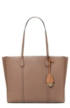 Tory Burch Perry Triple Compartment Leather Tote In Clam Shell