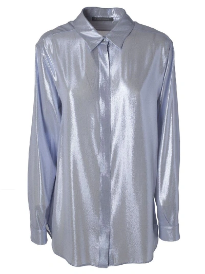 Alberta Ferretti Lilac Lamè Silk Lamp Classic Shirt. In Light Blue
