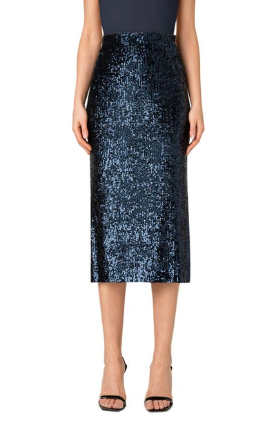 Akris Sequin-embellished Midi Pencil Skirt In 097-navy
