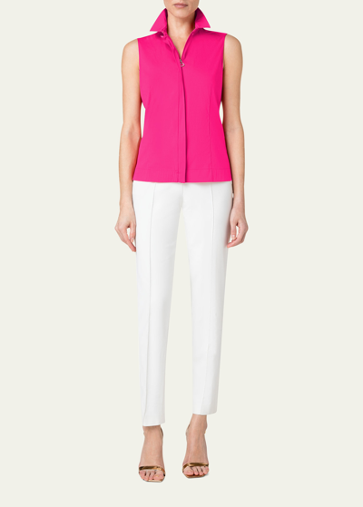 Akris Zip Front Sleeveless Poplin Blouse In Magenta