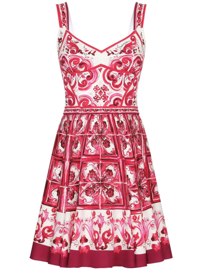 Dolce & Gabbana Majolica-print Sleeveless Bustier Mini Dress In Tris_maioliche_fuxia