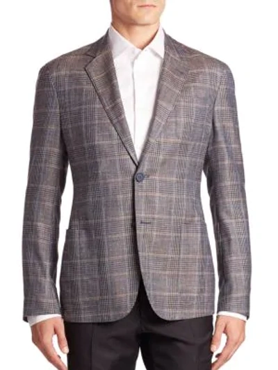 Giorgio Armani Glen Plaid Sportcoat In Grey