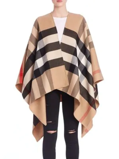 Rag & Bone Charlotte Reversible Check Wool Cape In Camel