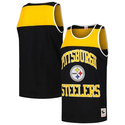 Mitchell & Ness Men's  Black And Gold Pittsburgh Steelers Heritage Colorblock Tank Top In Black,gold