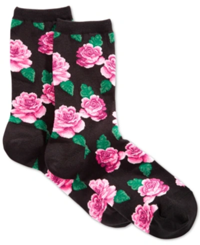 Hot Sox Women's Rose Print Fashion Crew Socks In Black