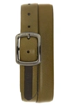 Ted Baker Jaims Contrast Detail Leather Belt In Dark Green