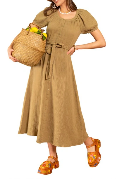 Blu Pepper Gauze Maxi Dress In Olive