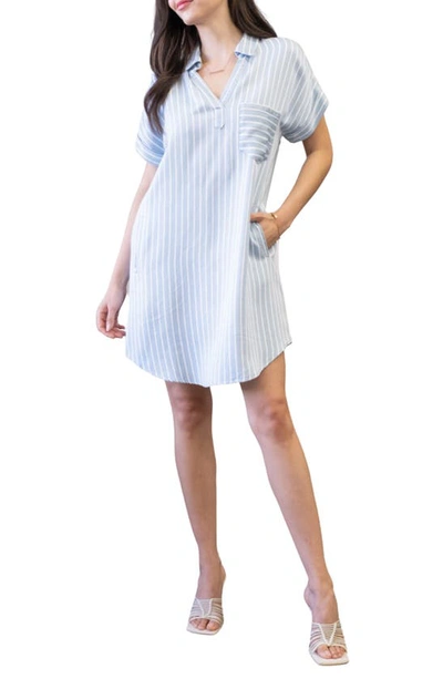 Blu Pepper Stripe Short Sleeve Dress In Chambray Multi