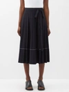 Another Tomorrow Pleated Jersey Midi Skirt In Black