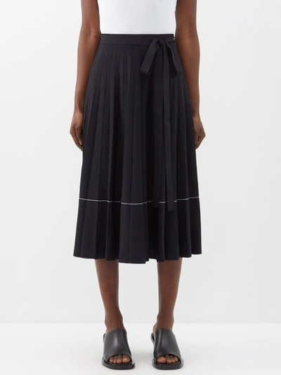 Another Tomorrow Pleated Jersey Midi Skirt In Black