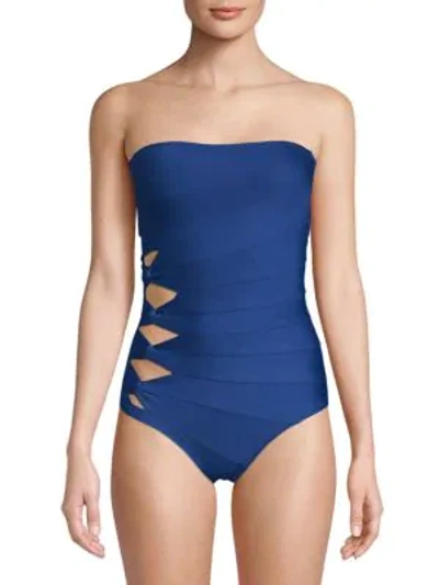 Carmen Marc Valvo Classic Solids One-piece Bandeau Swimsuit In Royal