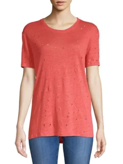 Iro Clay Distressed Tee In Hot Coral