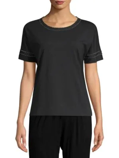Lafayette 148 Solid Cotton-blend Tee In Black
