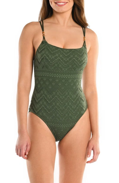 La Blanca Salt Eyelet One-piece Swimsuit In Olive