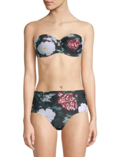 Rachel Roy Floral Tie-back Bikini Top In Garden Black