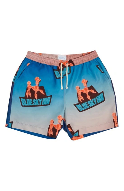 Blue Sky Inn Seasonal Swim Trunks In A/ O Print-blue