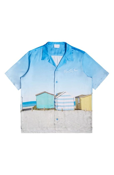 Blue Sky Inn Beach House Short Sleeve Button-up Shirt In Blue