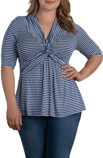 Kiyonna Women's Ashton Twist-front Top In Blue Moon Stripes